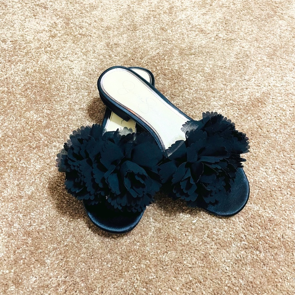 Jessica Simpson Black Flat Sandal Slides 6